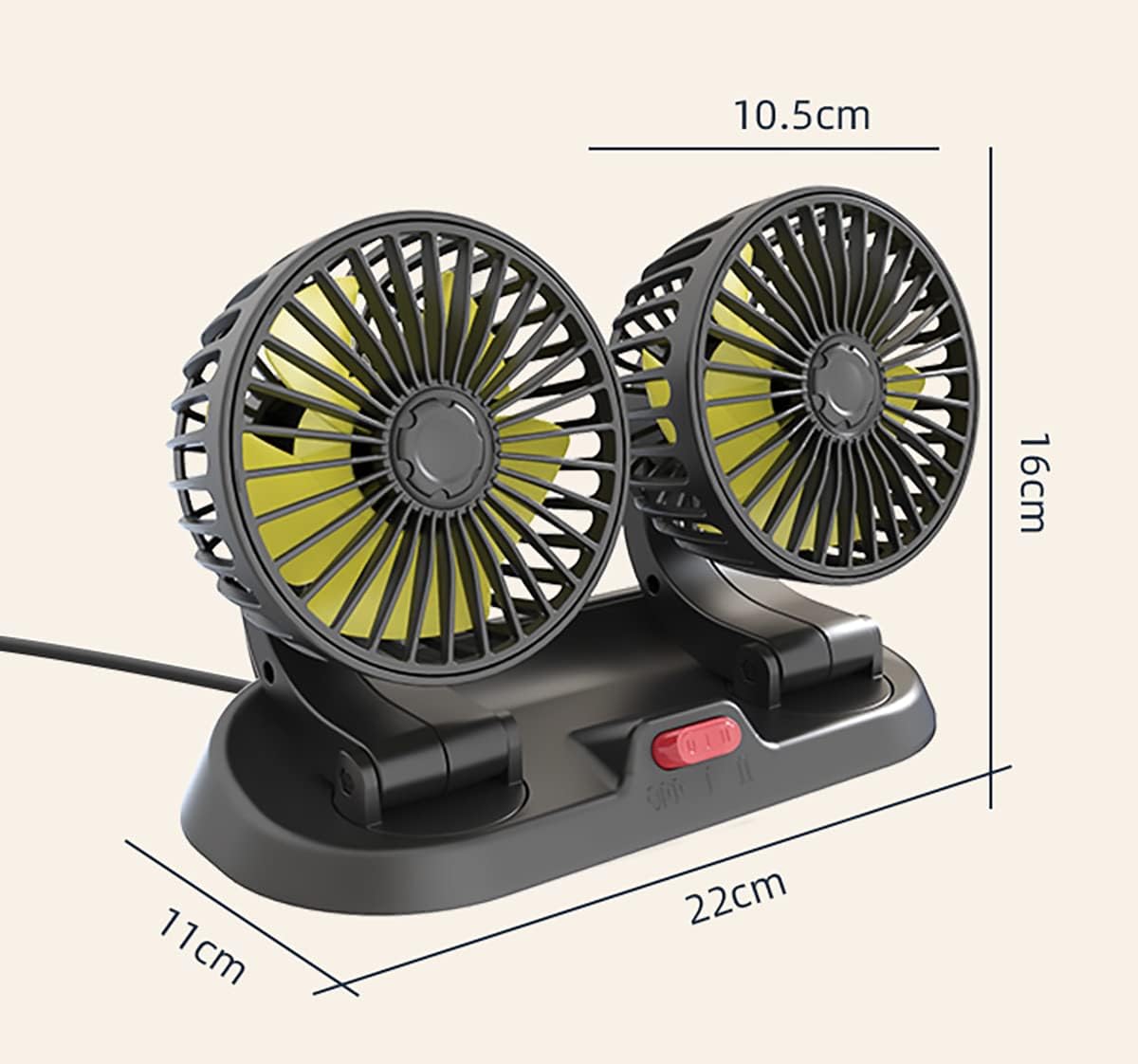 Ventilador de refrigeración para automóvil USB/12V, mini ventilador de refrigeración portátil giratorio de 360°.