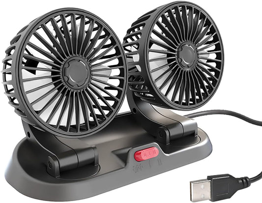 Ventilador de refrigeración para automóvil USB/12V, mini ventilador de refrigeración portátil giratorio de 360°.