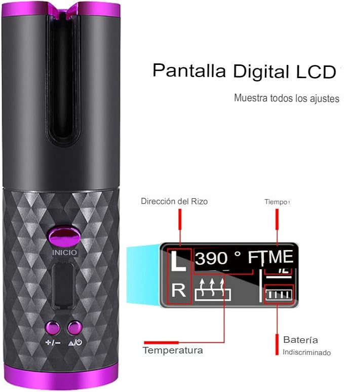 Rizador automático de pelo  con pantalla LCD y 6 temperaturas portatil.